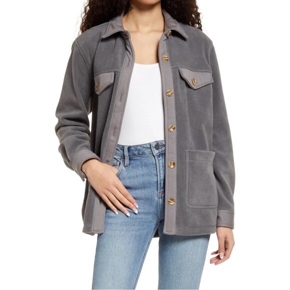 NWT Blank NYC Fleece Shacket Plush Cozy Soft Gray Shirt Jacket Size Small NEW - Picture 1 of 14